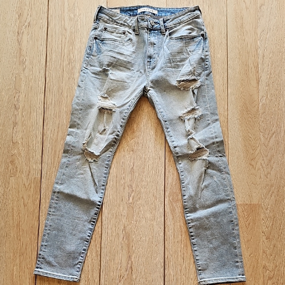 PacSun Men's Light Wash Distressed Slim Taper Jeans 28x30